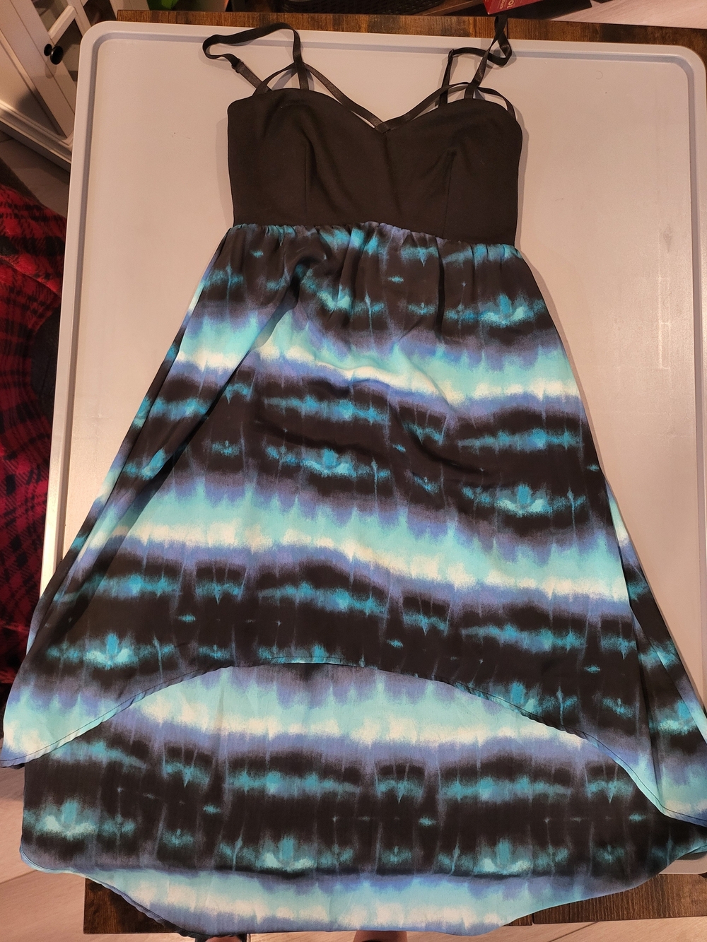 Belle Du Jour Black and Blue Tie-Dye High-Low Skirt